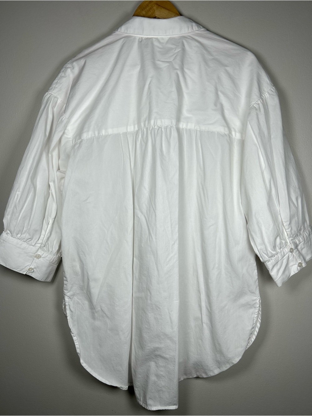 Maeve Anthropologie Poplin Puff Sleeve Button Down 100% Cotton White Shirt - Picture 3 of 15